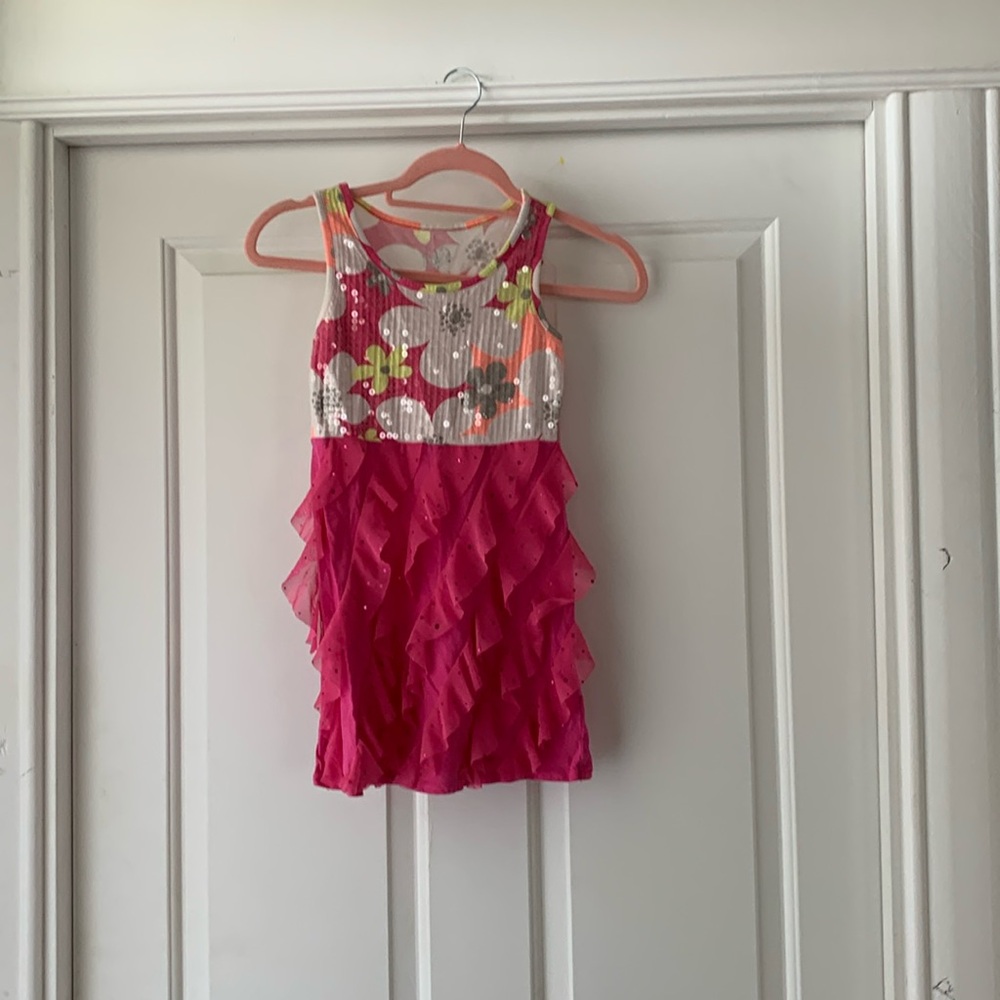 Justice sequin dress with flower pattern gently used